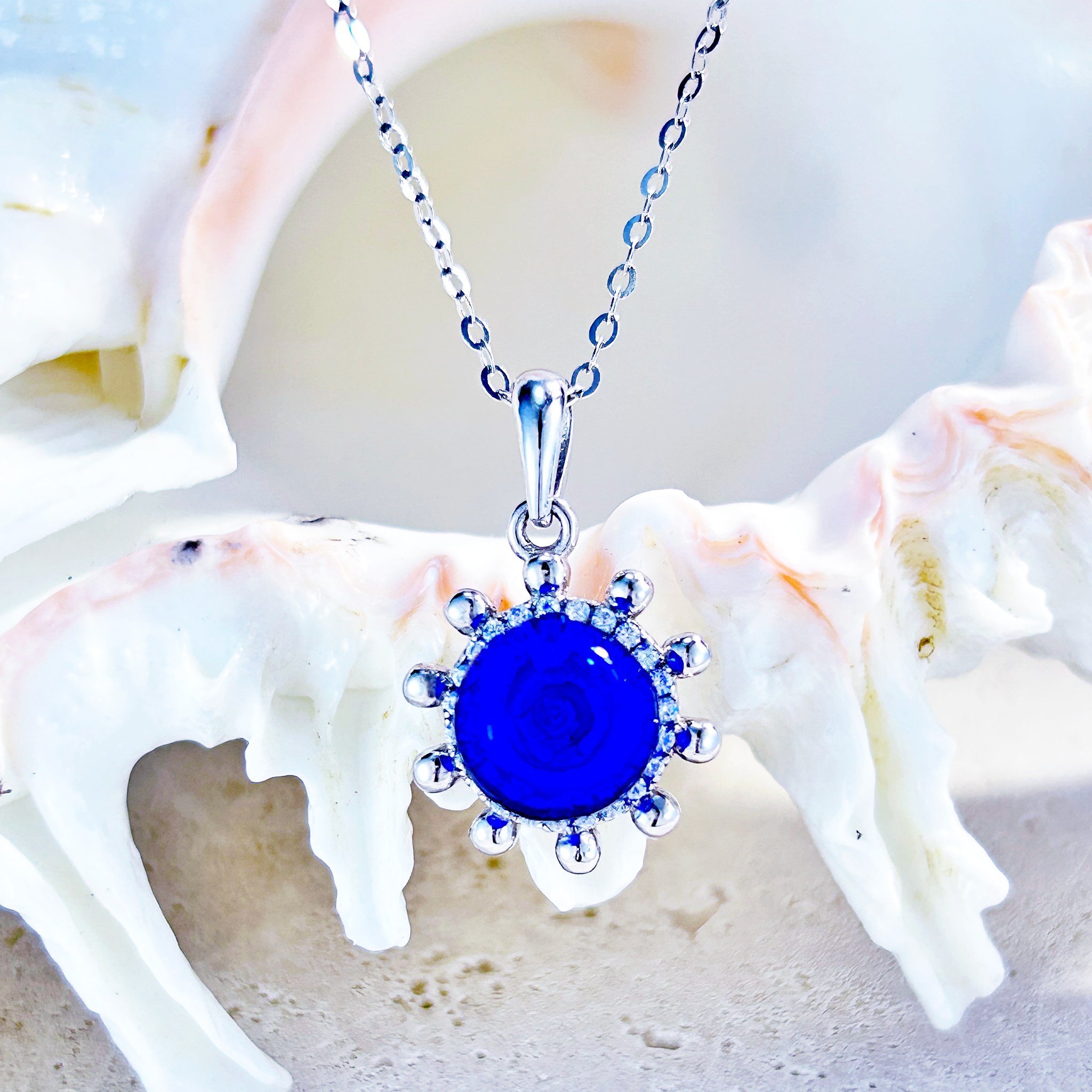 Sunshine Corail Blue Aromatherapy Necklace by Lilanimus, handmade aroma jewellery, perfect as an essential oil necklace